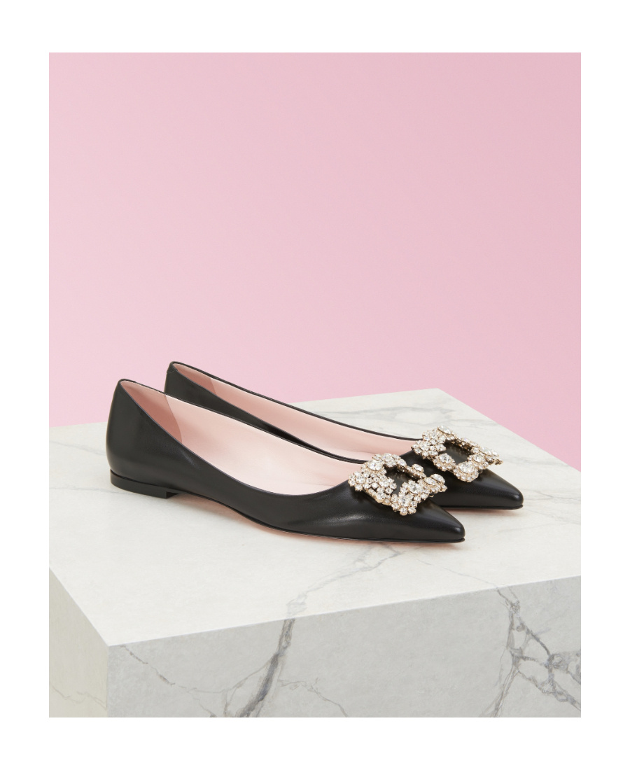 Roger Vivier Floral Diamond Ballet Shoes In Black