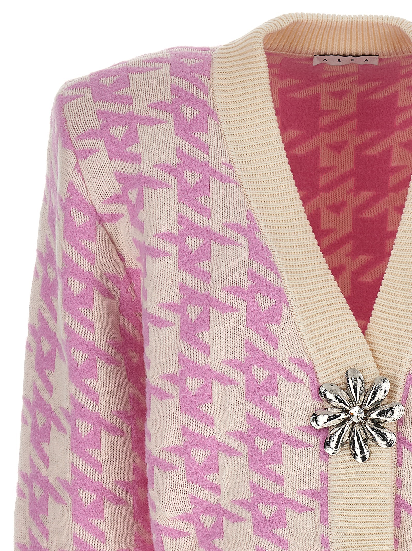 AREA MUSSEL FLOWER HOUNDSTOOTH-PATTERN CARDIGAN 