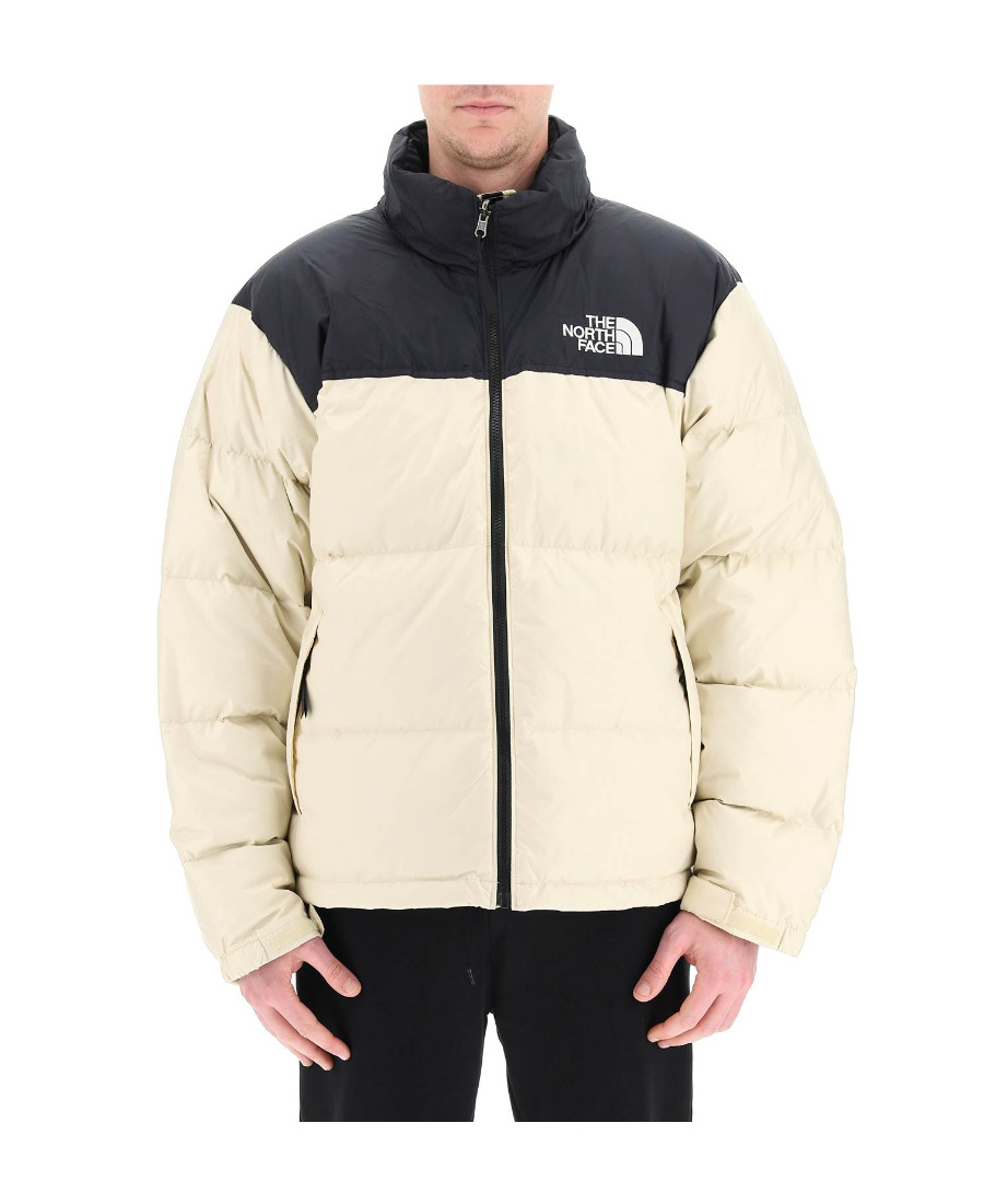 Shop The North Face Panelled Logo Puffer Jacket In White