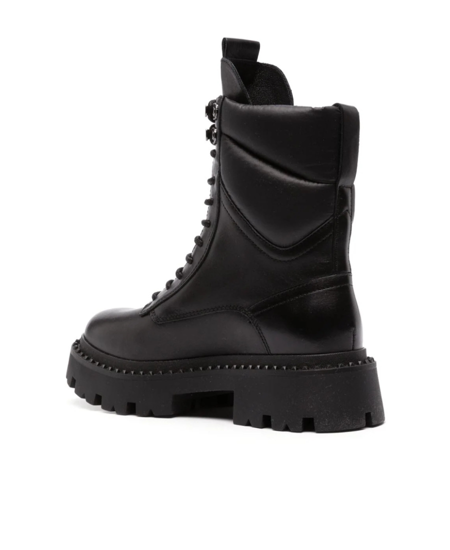 Ash Lace-up Combat Leather Boots In Black