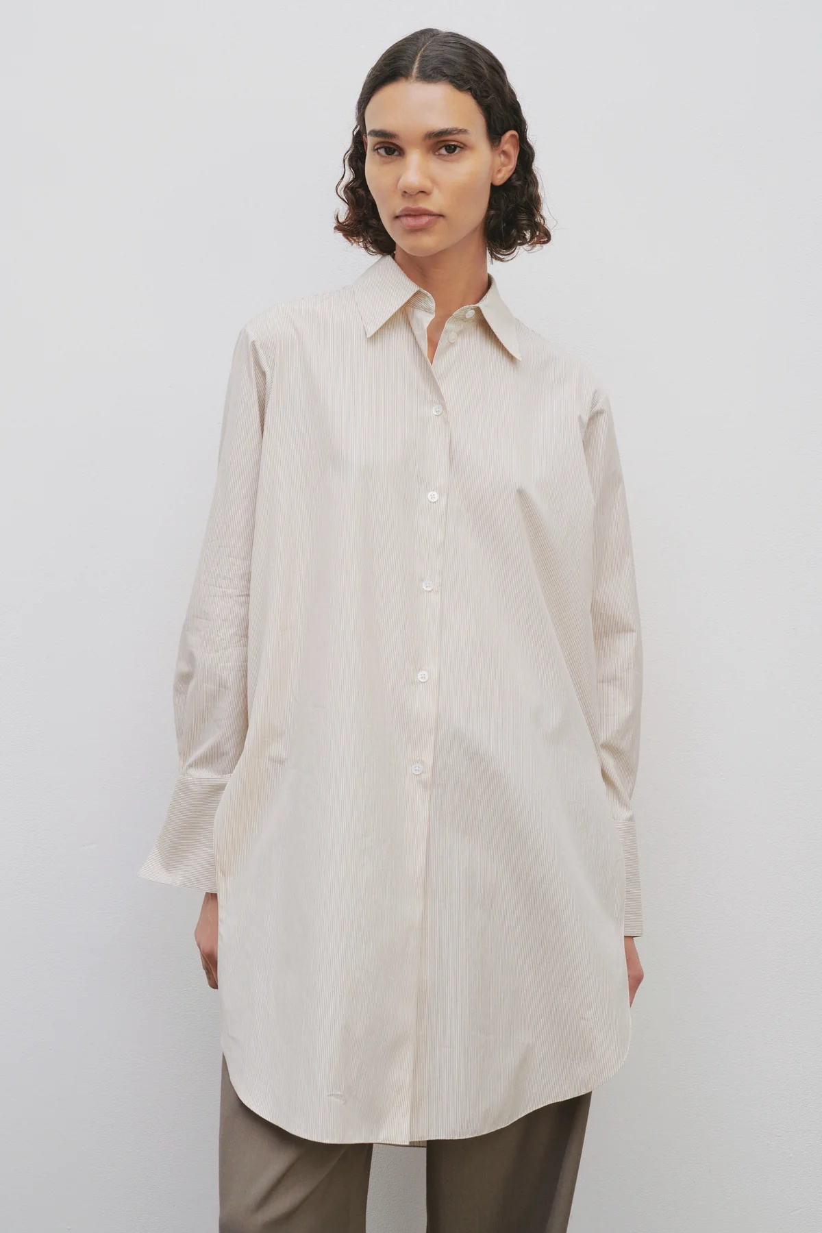 The Row Astrea Long Shirt In Brown