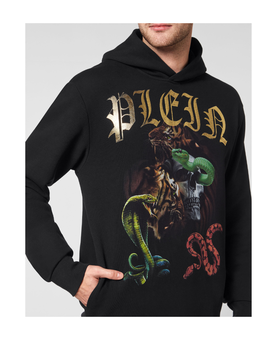 Philipp Plein Graphic Print Cotton Hoodie In Black