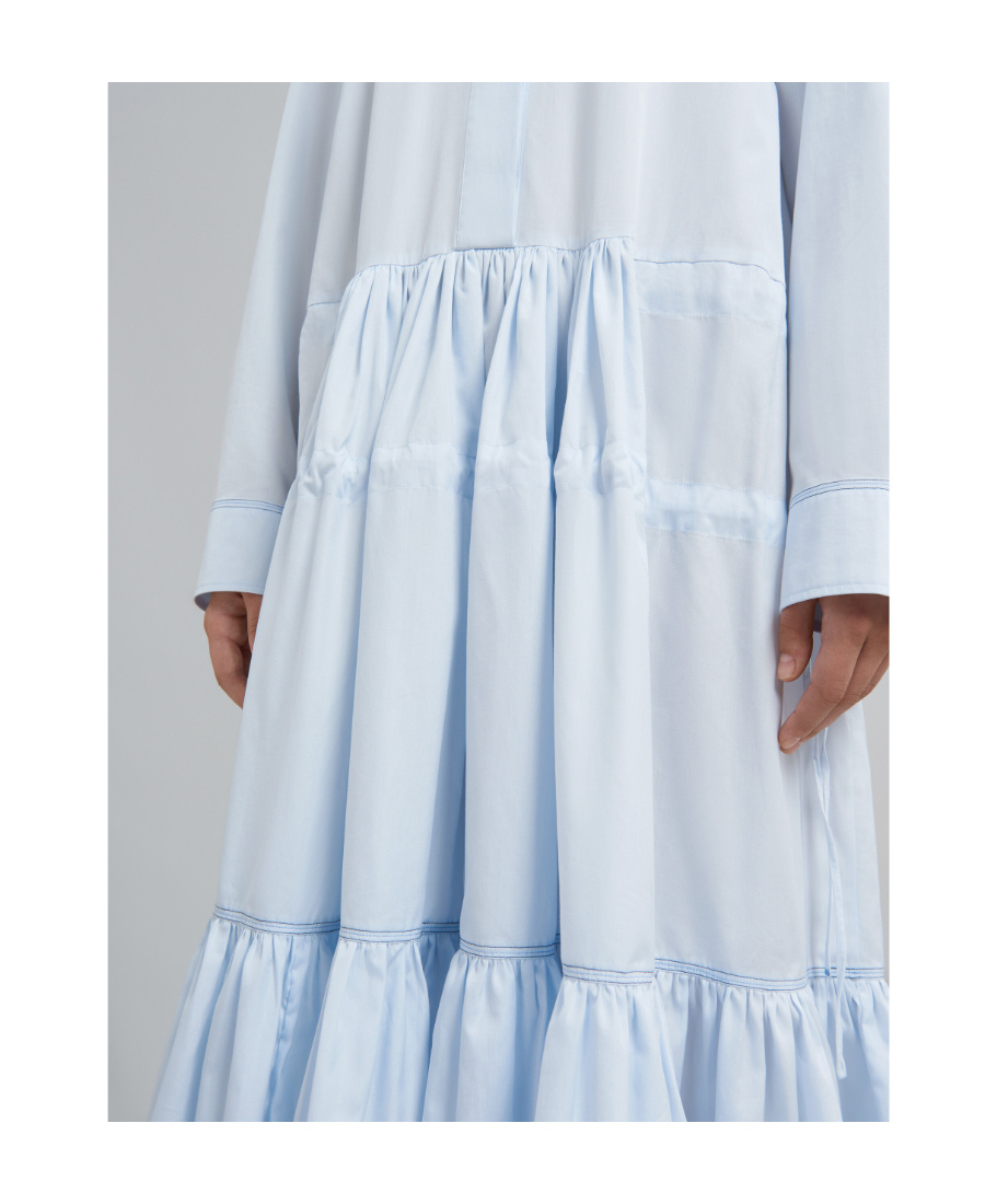 Marni Drawstring Poplin Midi Shirtdress In Blue