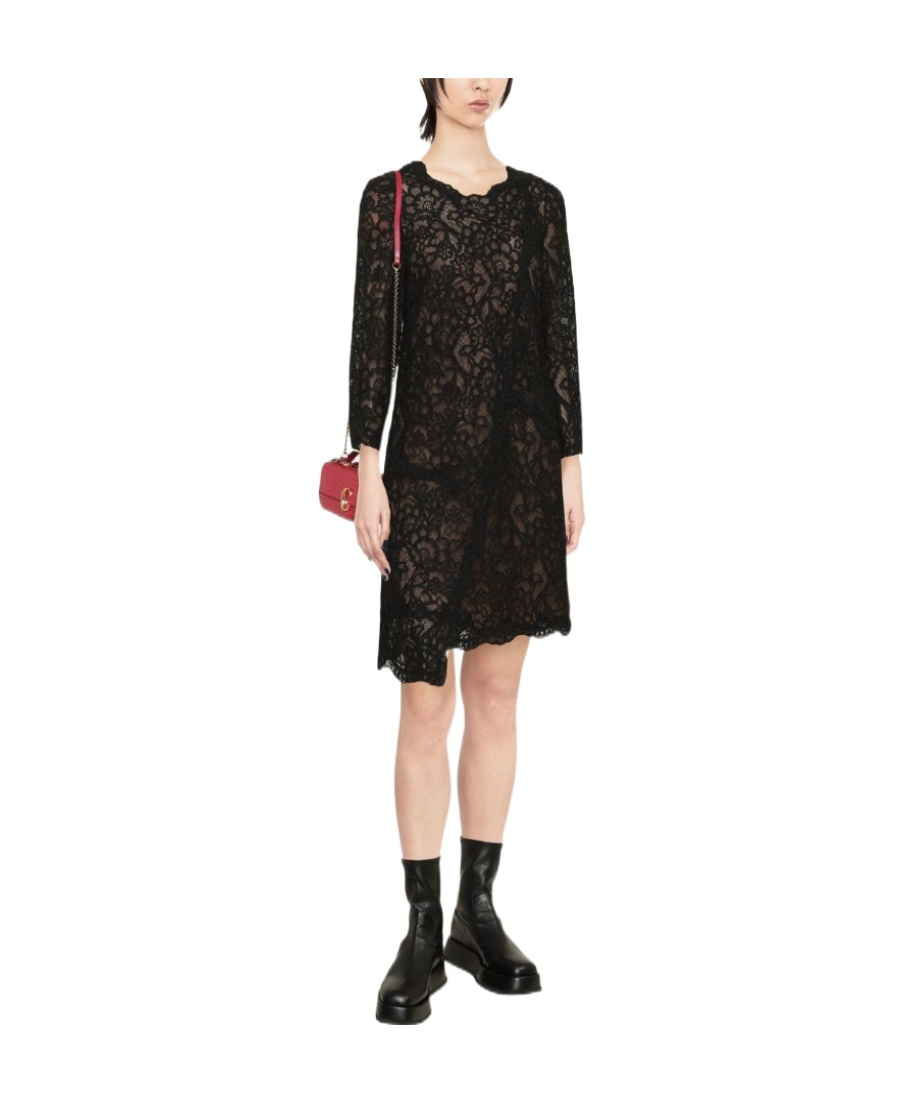 Ermanno Scervino Asymmetric Floral Lace Dress In Black