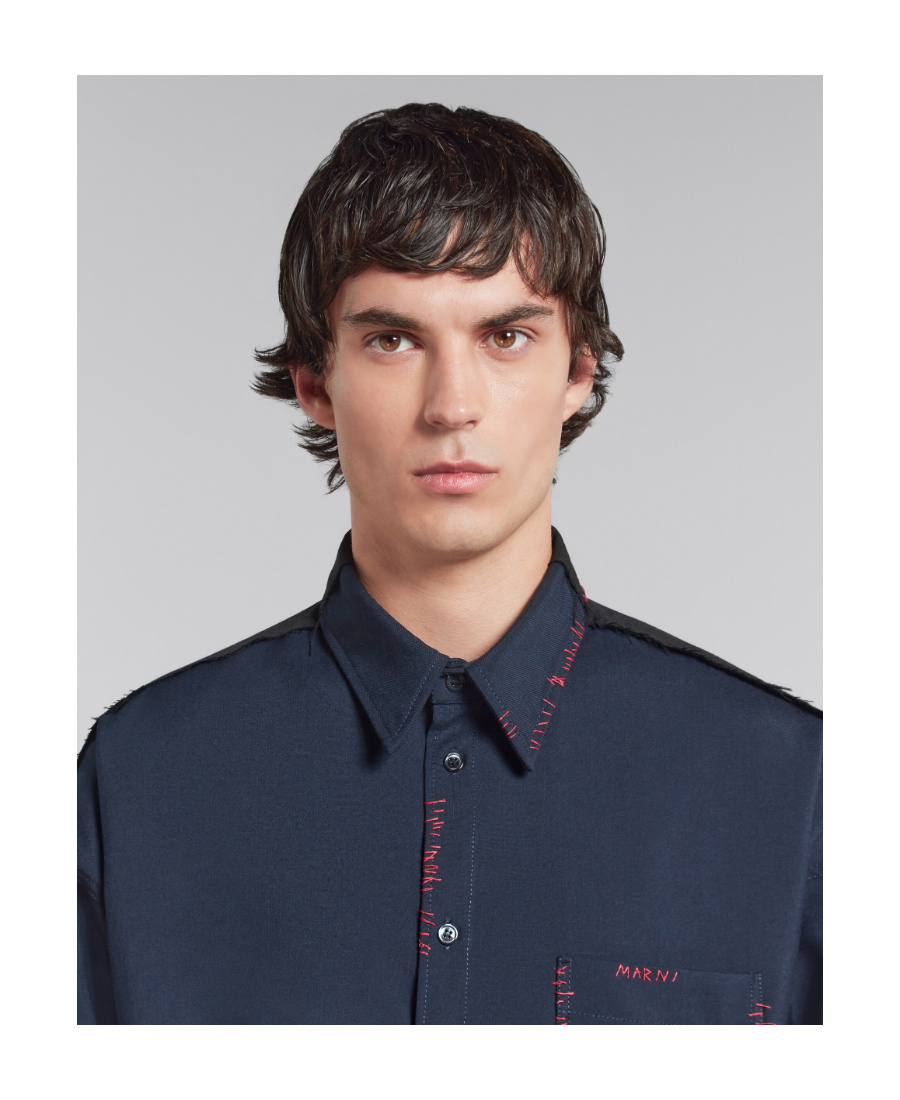 Marni Cool Wool Shirt With Contrast Stitching Shirt And Blouse Black In Black