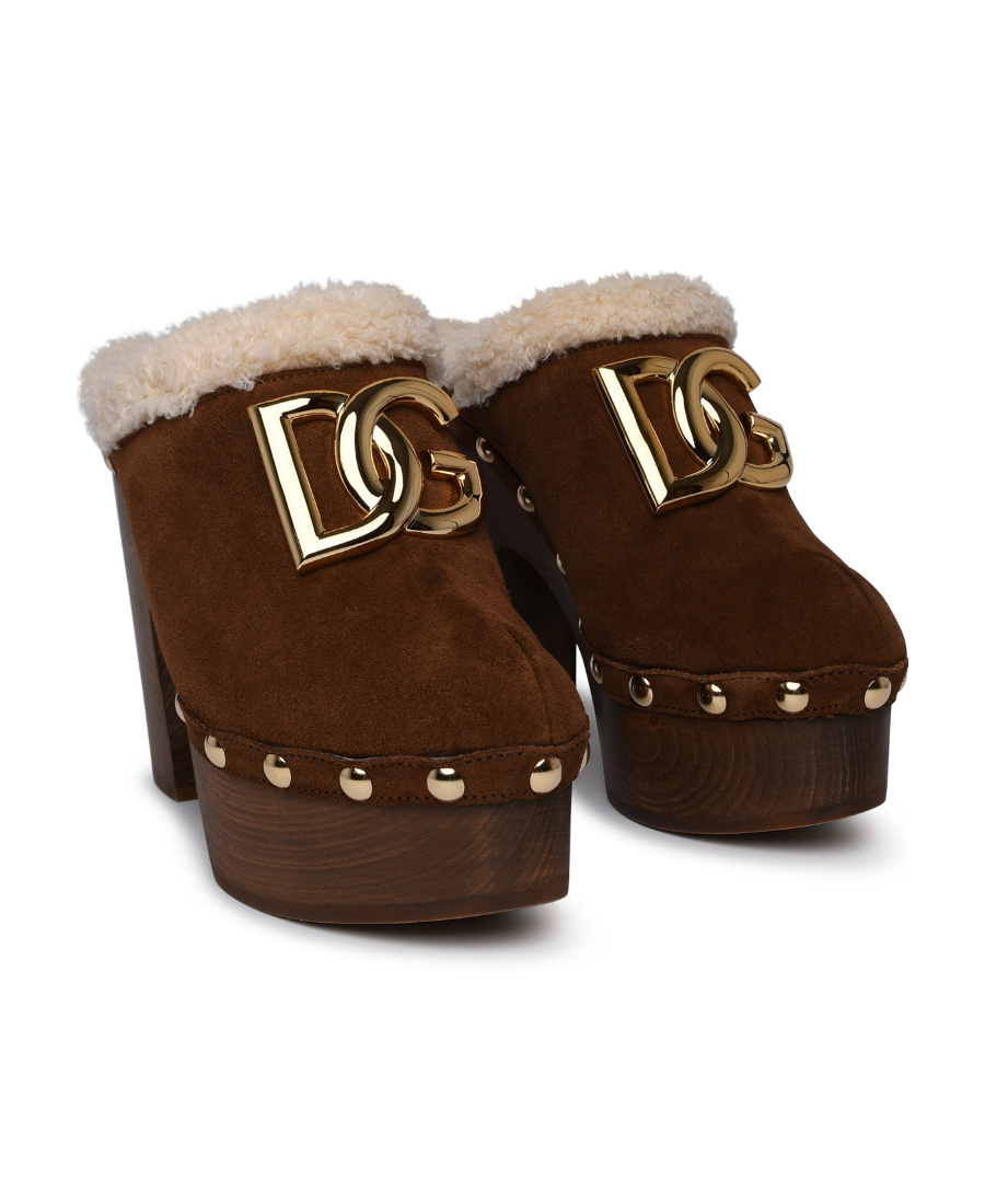 Dolce & Gabbana 130mm Suede Platform Clogs In Brown