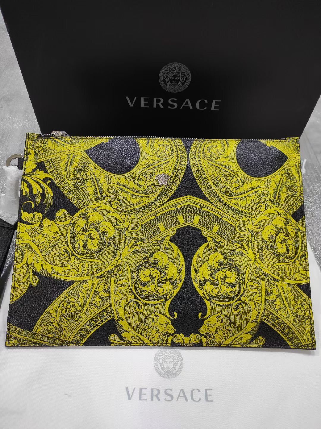 Versace Printed Handbag In Green