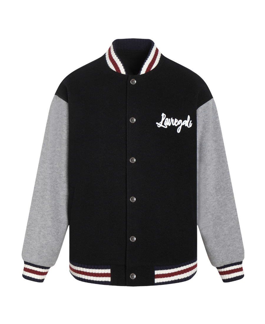Liuregali Vintage Woolen Cloth Embroidered Baseball Coat In Black