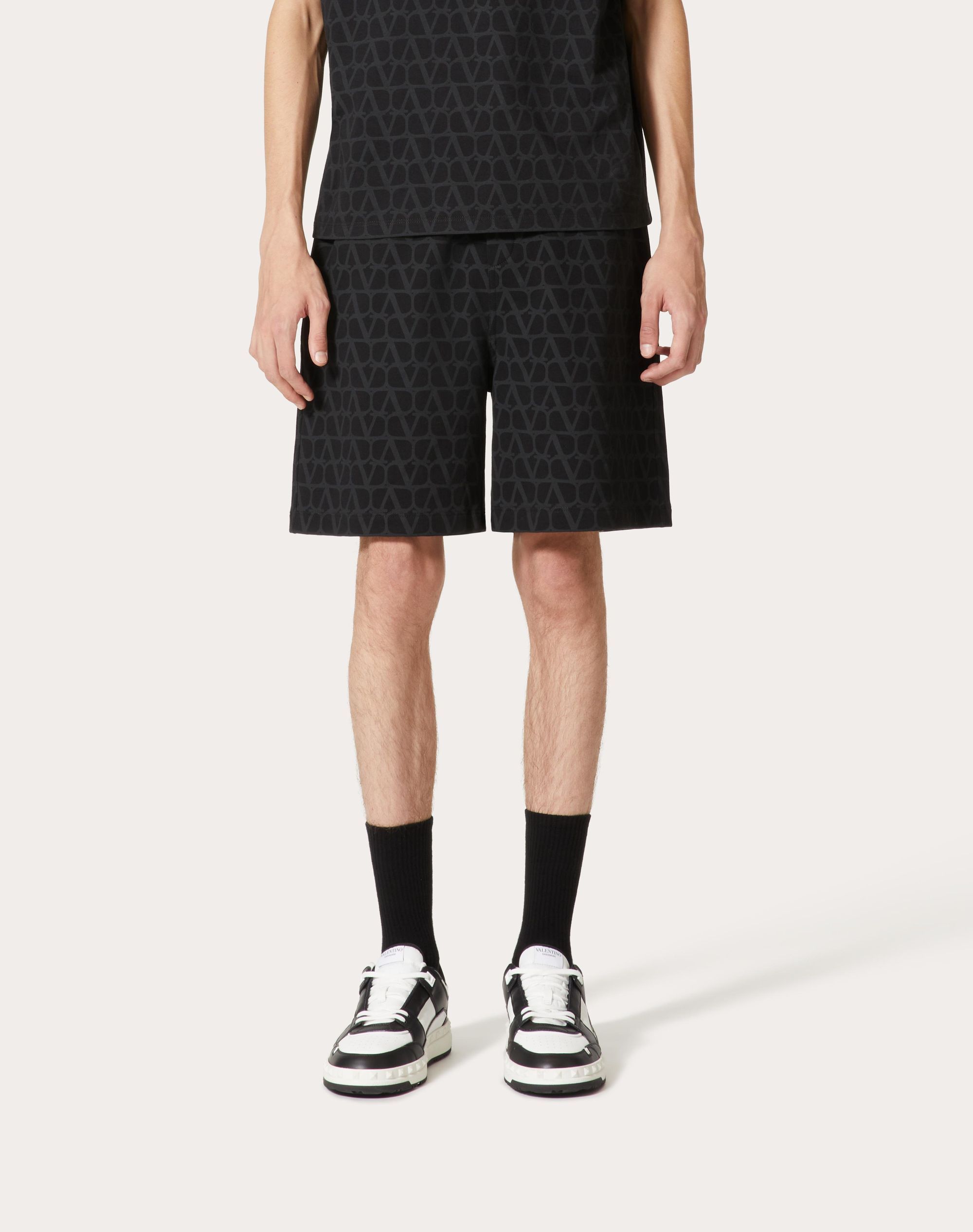Valentino Toile Iconographe Cotton Bermuda Shorts In Black