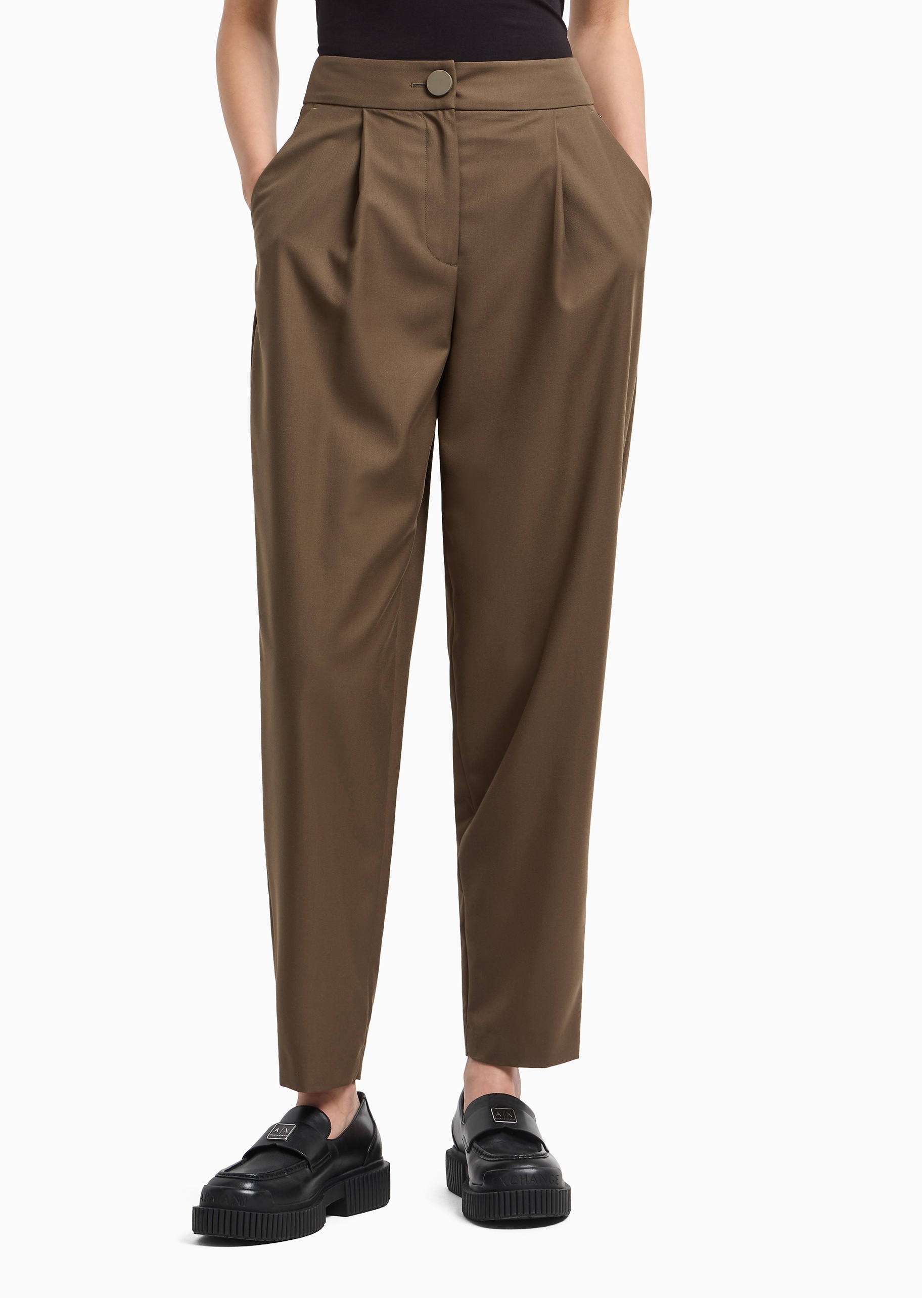 Shop Armani Exchange Pleated Casual Pants In Tan
