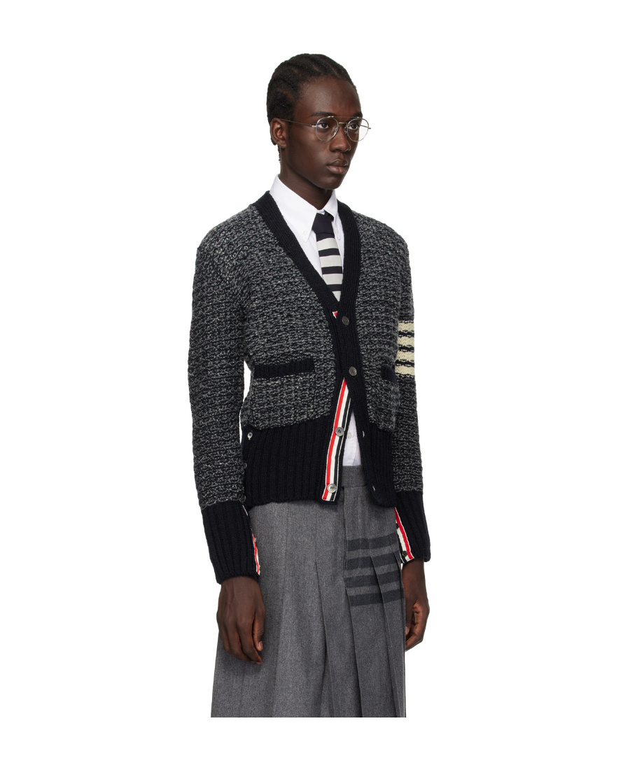 Thom Browne 4-bar Mélange-effect Cardigan In Black