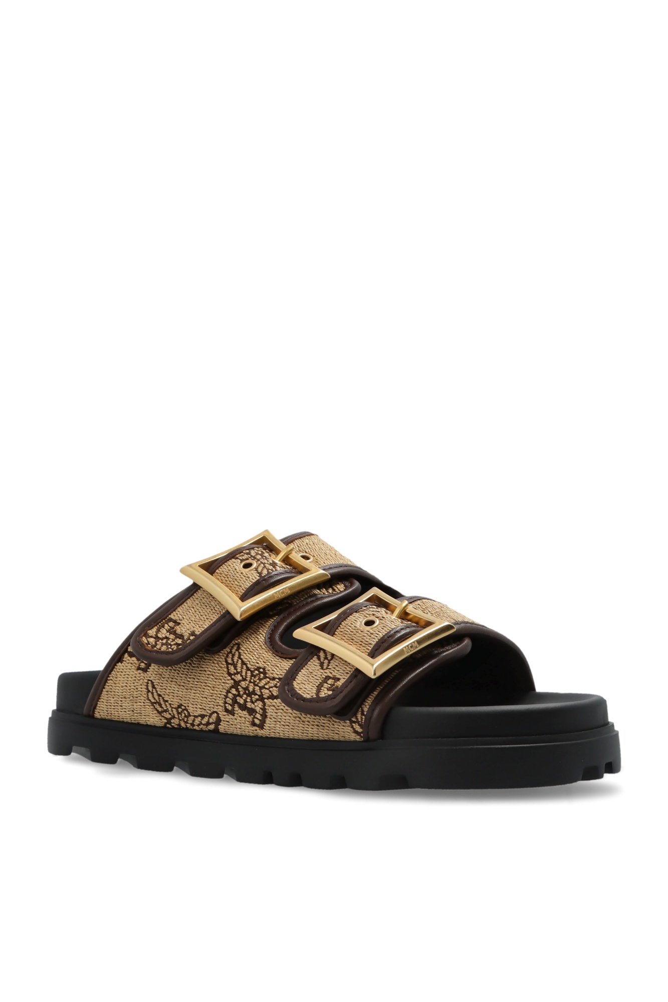 Mcm Sandals In Lauretos Raffia Jacquard In Black
