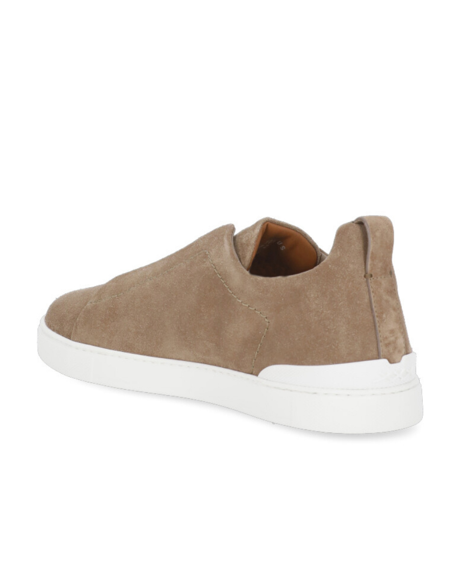 Zegna Men's Triple Stitch Suede Low Top Slip-on Sneakers In Green