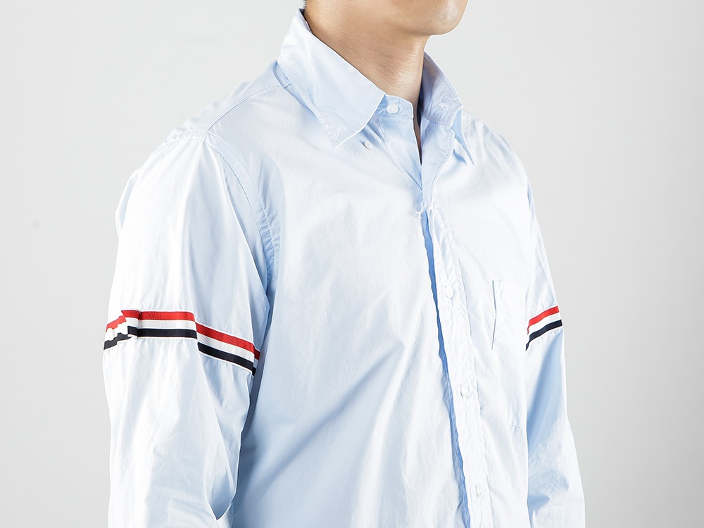 Thom Browne Button-down Collar Grosgrain-trimmed Cotton-poplin Shirt In Blue