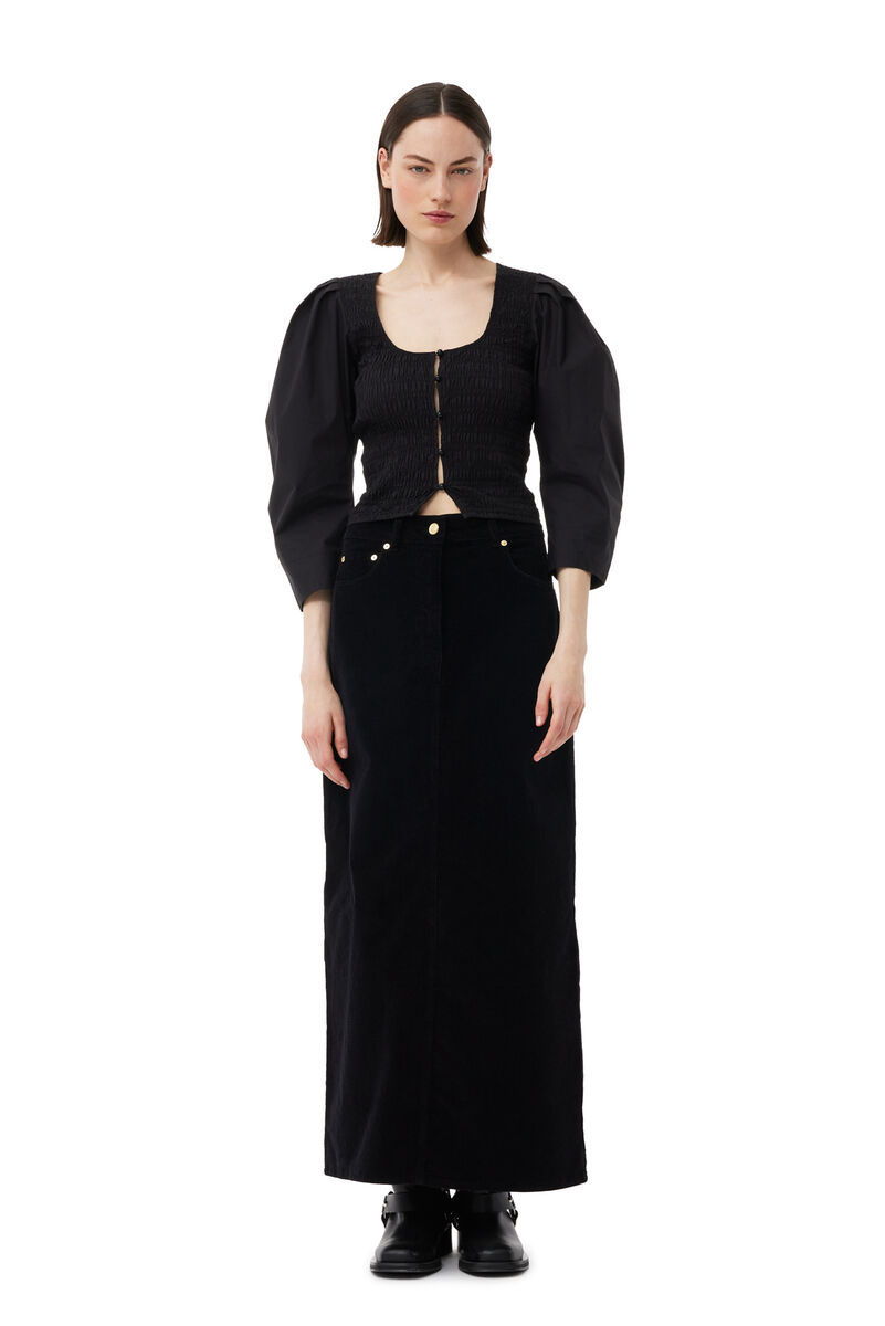 Ganni U-neck Cropped Organic-cotton Blouse In Black