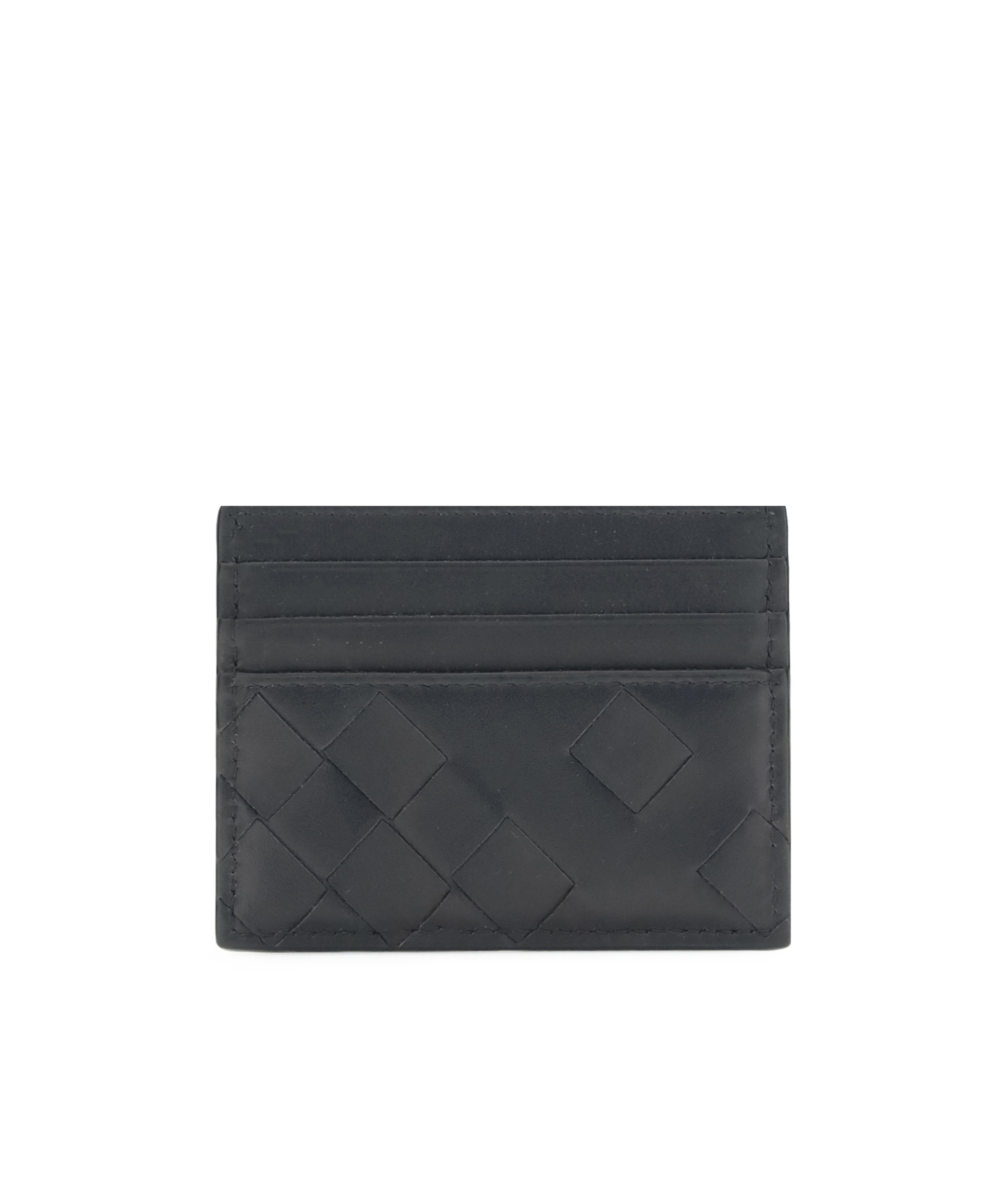 Bottega Veneta Leather Intrecciato Card Holder In Black