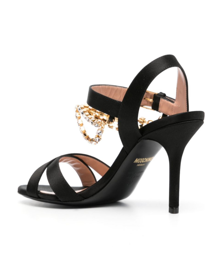 Moschino Rhinestone Embellished Leather Stiletto Sandals In Black