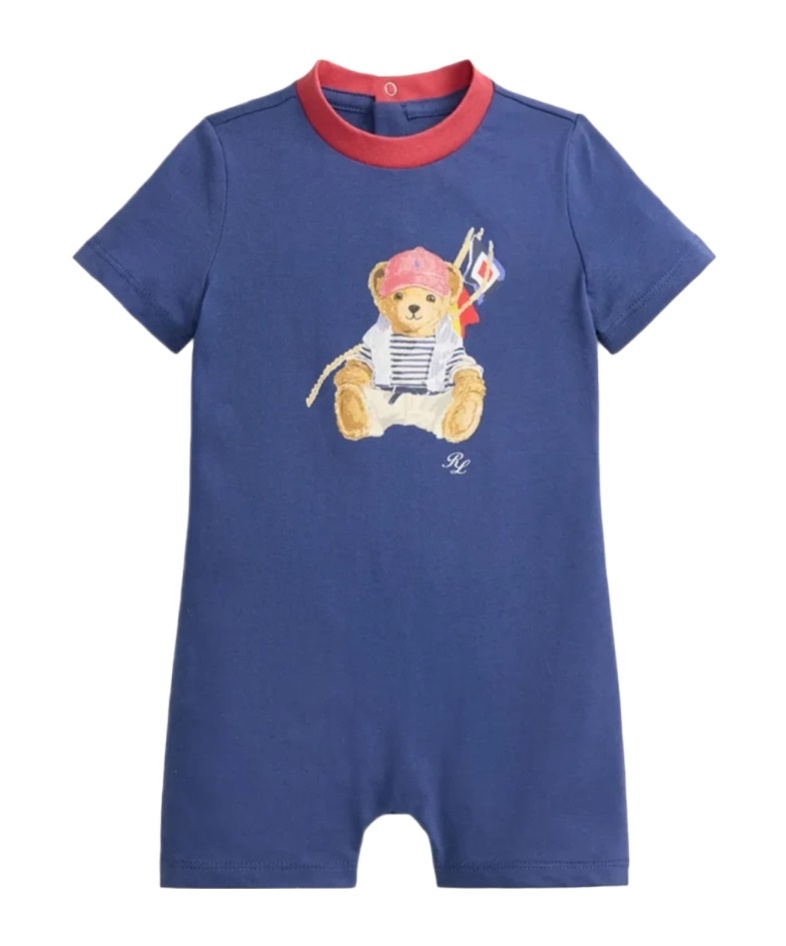 Polo Ralph Lauren Kids Polo Bear Printed Crewmeck Shorts In Blue