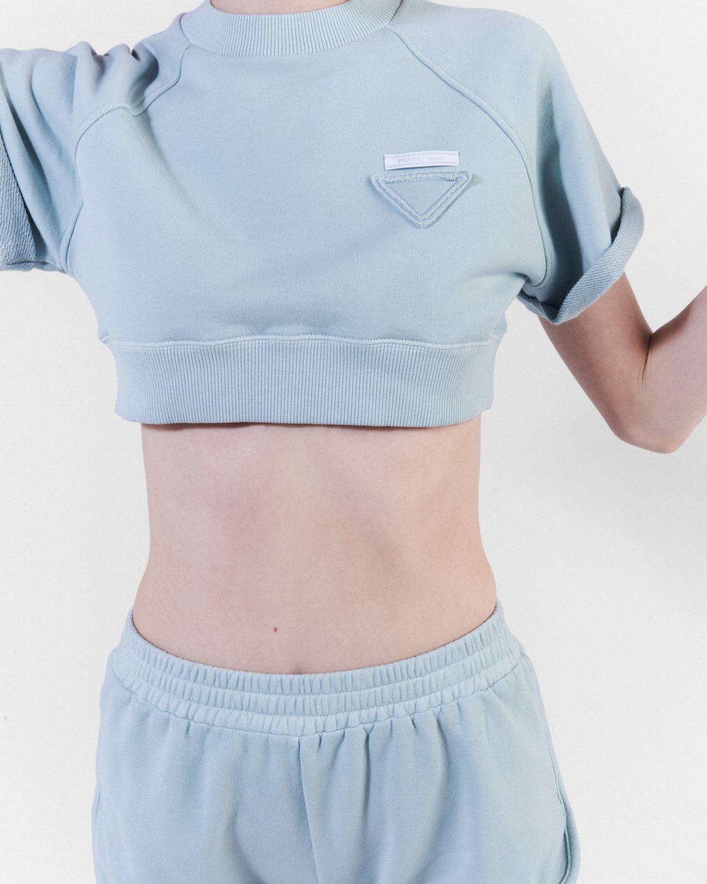 Prada Triangle-patch Jersey Mini Shorts In Interstellar Blue