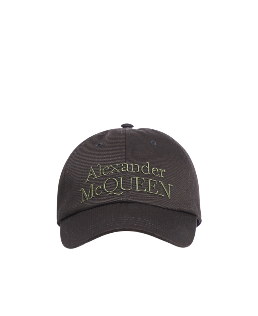 Alexander Mcqueen Cotton Twill Cap With Embroidery In Black