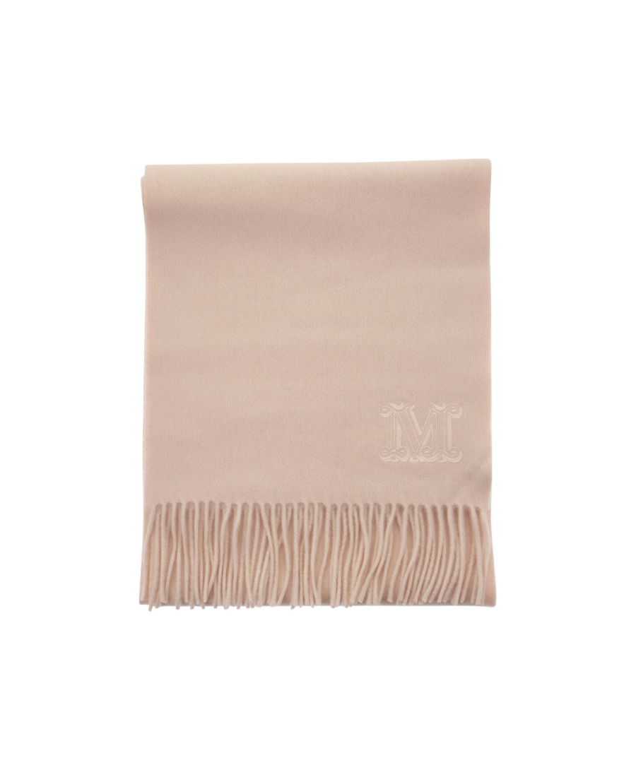 Max Mara Embroidered-logo Cashmere Scarf In Nude