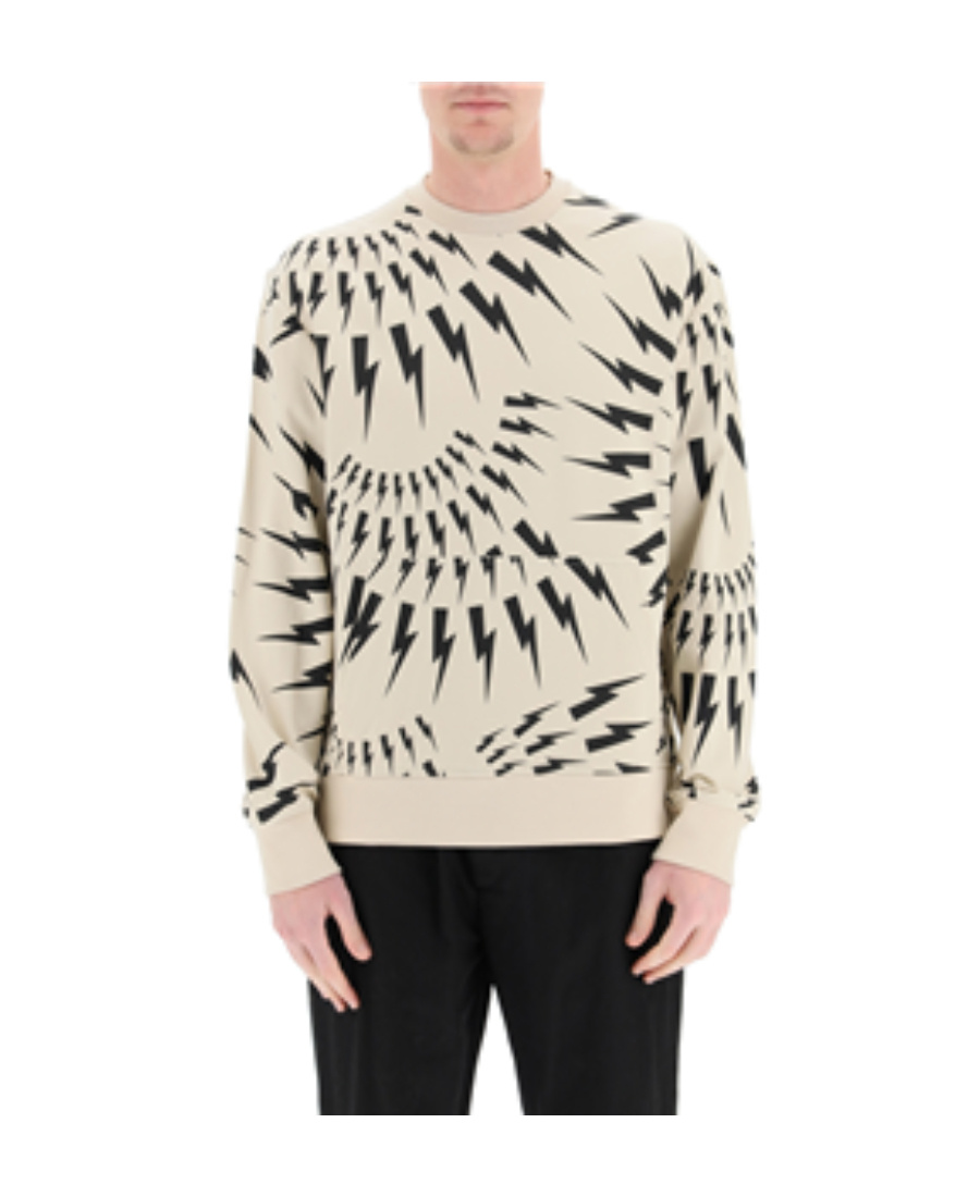 Neil Barrett Thunderbolt-print Cotton Sweatshirt In Nude