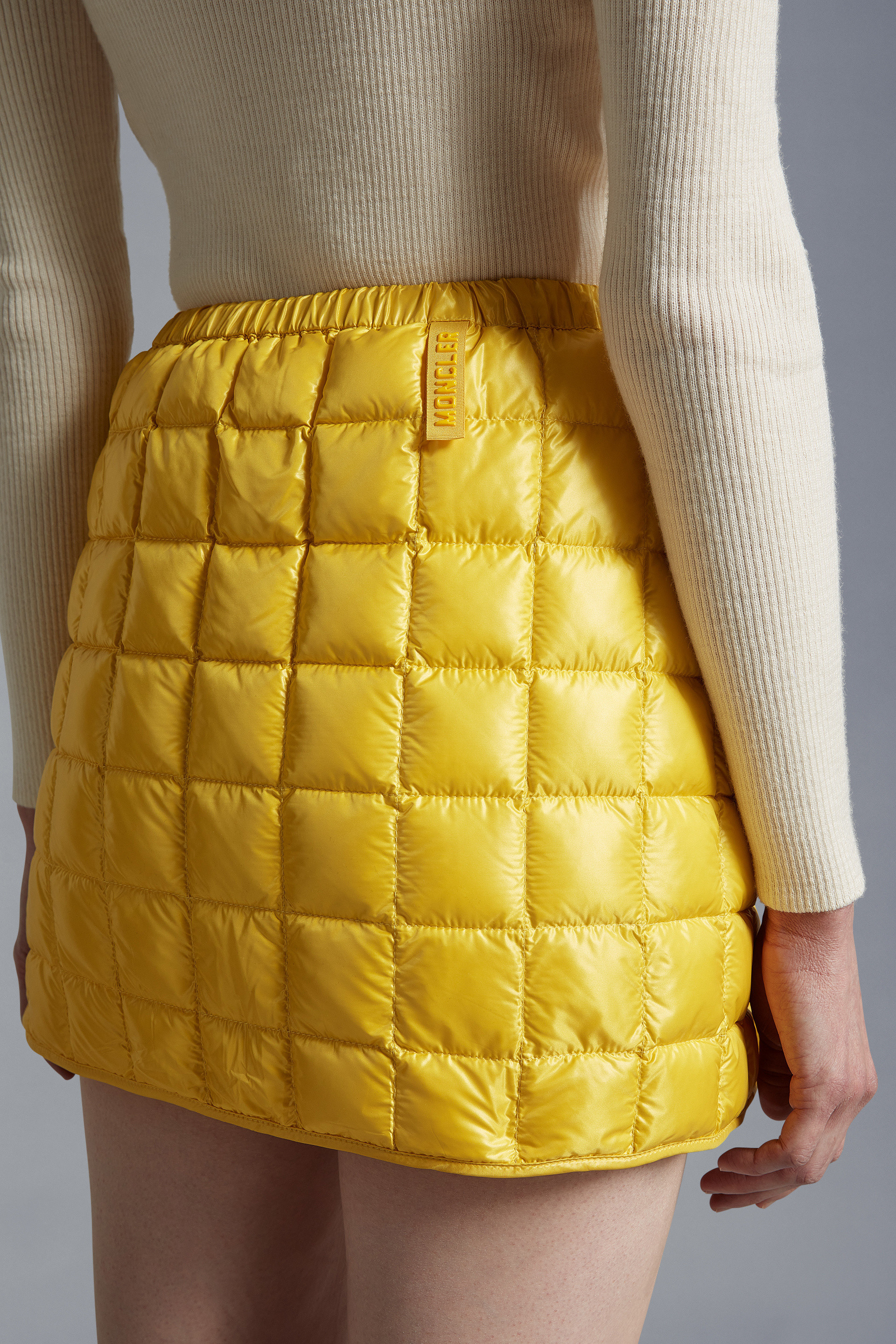 Moncler Quilted Glossed-shell Down Mini Wrap Skirt In Yellow
