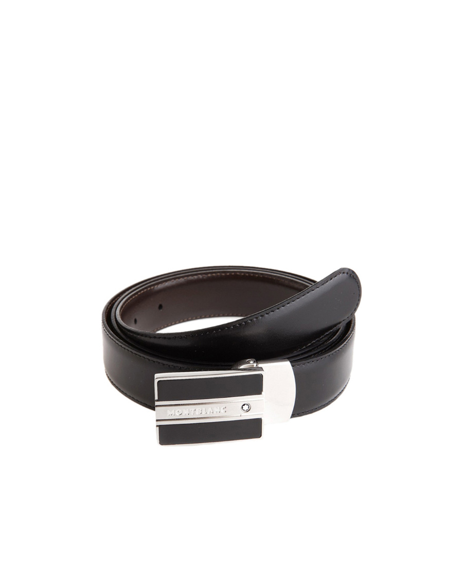 Montblanc Rectangular Shiny Stainless Steel Finish Buckle Belt In Black
