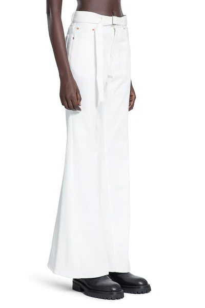 Sacai High-waisted Belted Flared Jeans In White