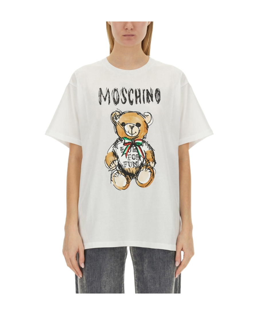 Moschino Hand Drawn Teddy Bear Logo T-shirt In White