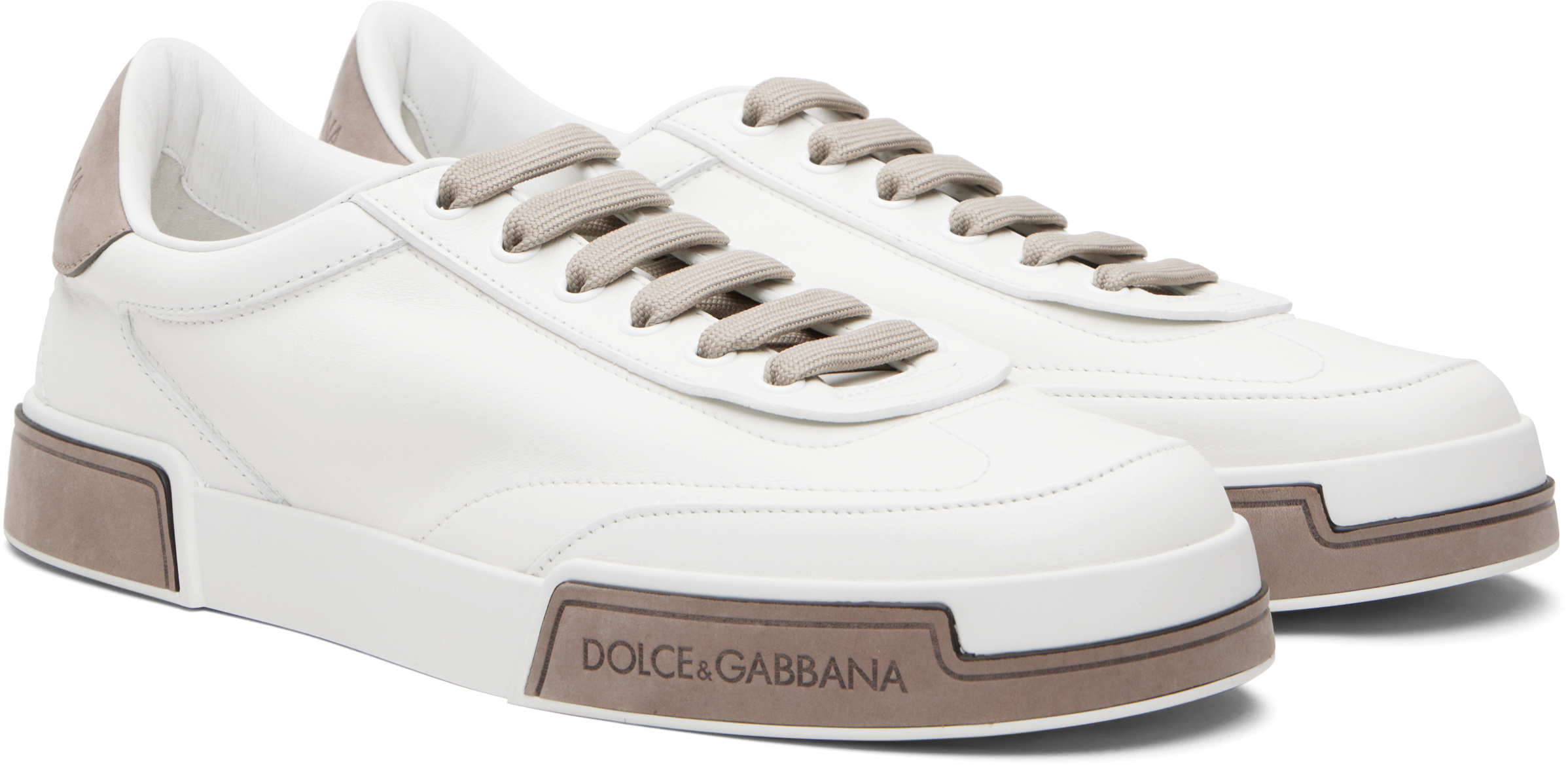 Dolce & Gabbana Portofino Yatch Sneakers In Calfskin Color White And Dove Grey In White