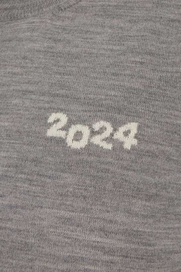Comme Des Garçons Ribbed Wool Sweater With Chest Embroidery In Gray