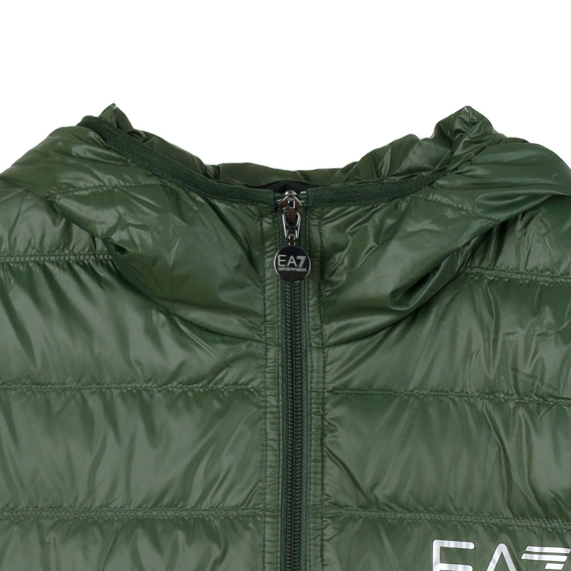 Ea7 Logo Printed Down Jacket In Green