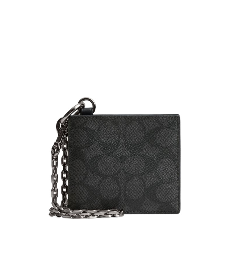 Coach Folding Wallet With Chain In Black