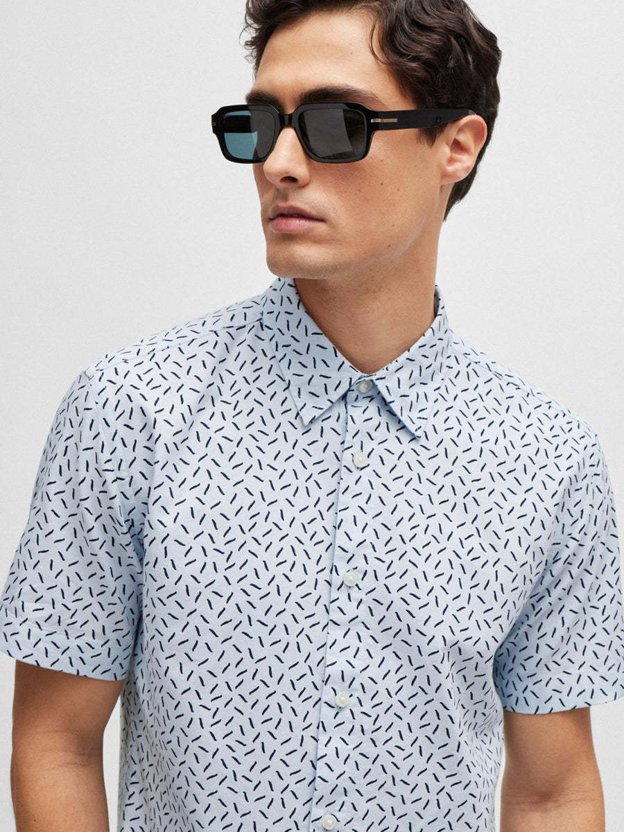 Hugo Boss Boss Roan Geo Print Short Sleeve Button-up Shirt In White