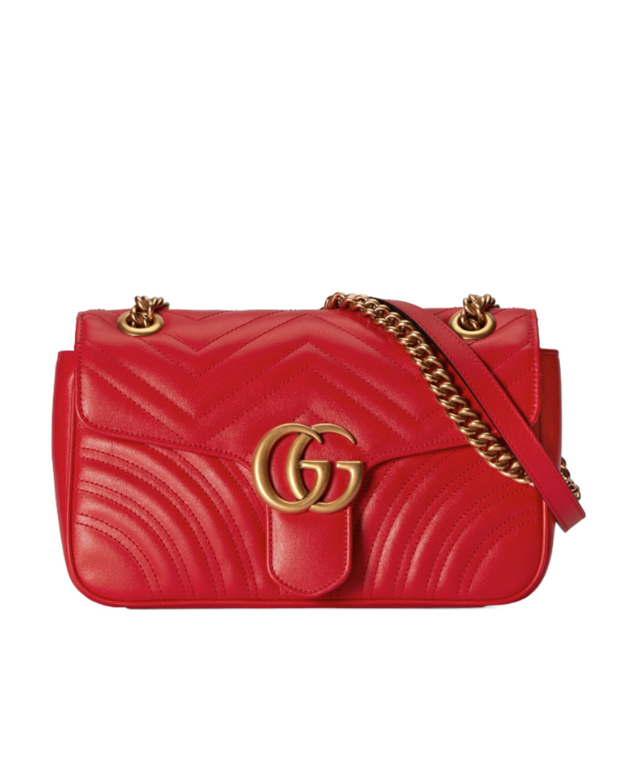 Gucci Women Gg Marmont Leahter Shoulder Bag In Red