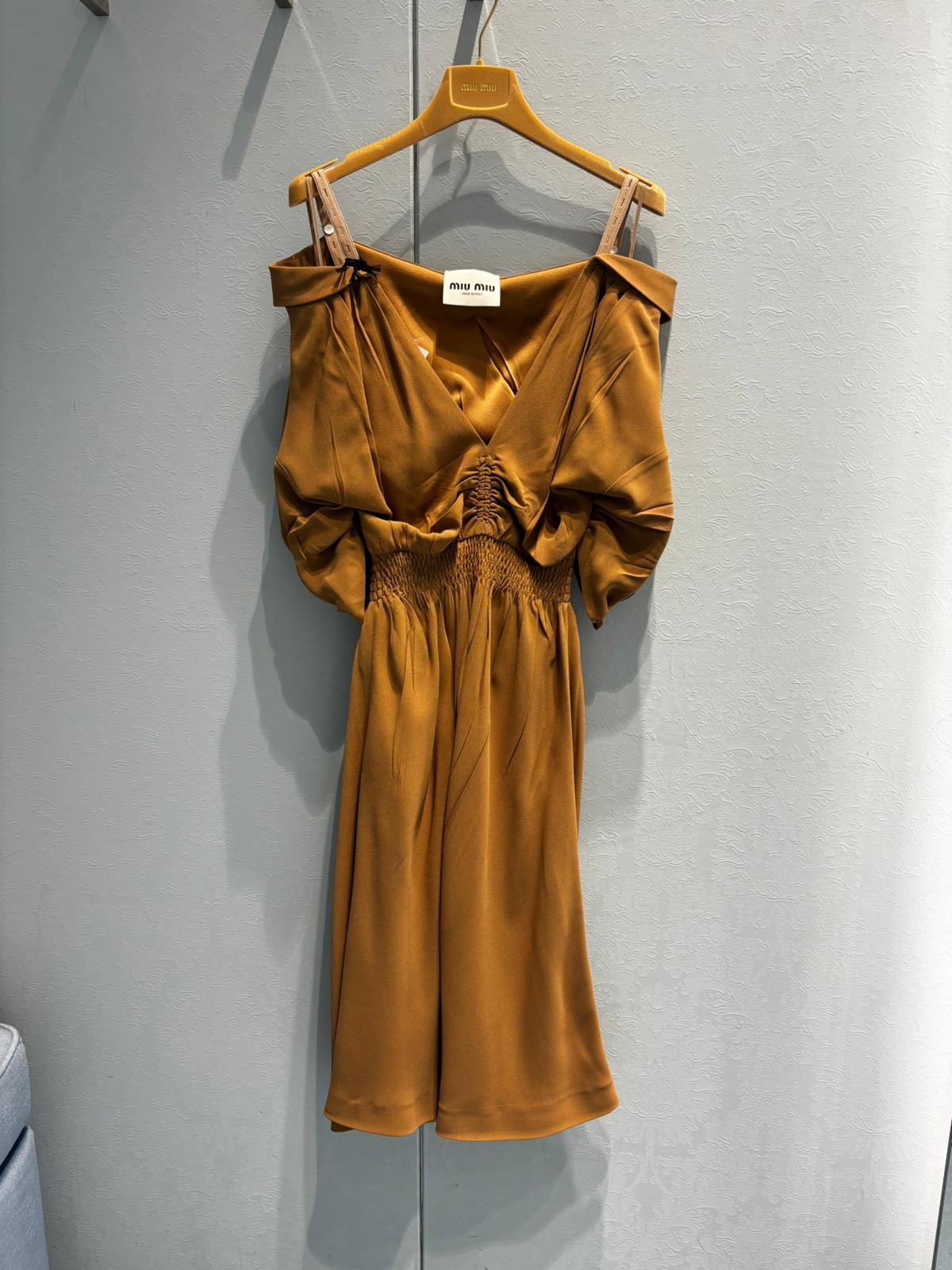 Miu Miu Short-sleeved Strap Dress In Brown