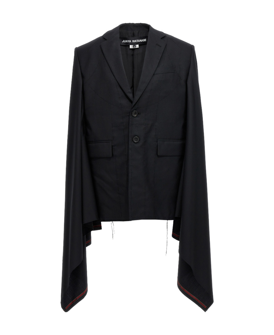 Junya Watanabe Wool Cape With Tailored Fit And Mid-length In Black