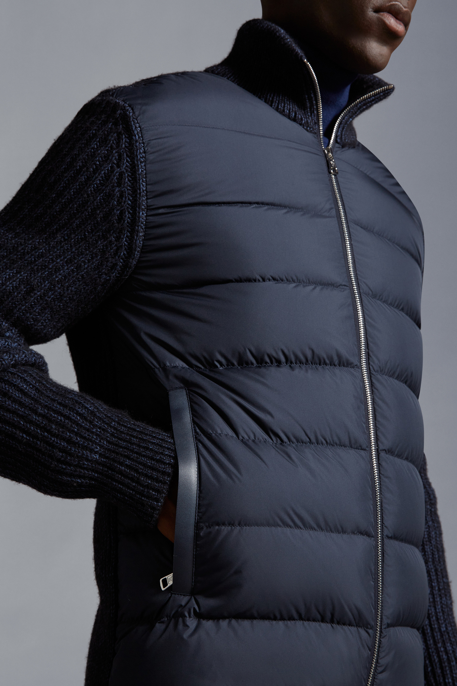Moncler Padded Cotton-blend Cardigan In Blue