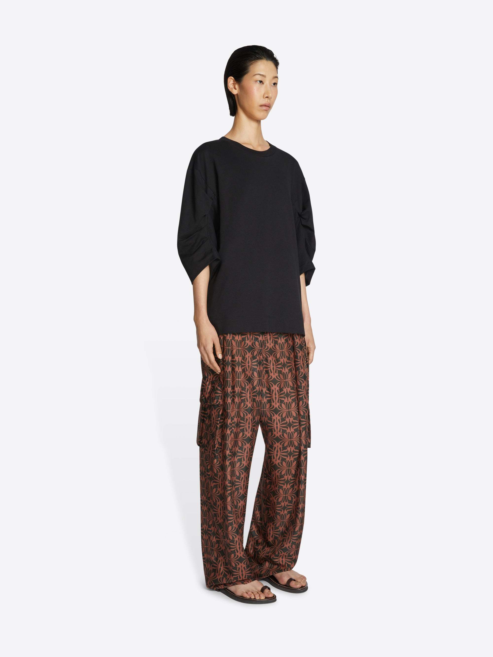 Shop Dries Van Noten Pattern Printed Satin Cargo Pants In Brown