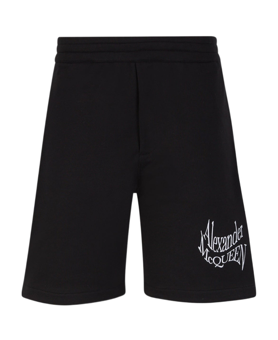 Alexander Mcqueen Alexander Mc Queen Black Bermuda Shorts With Distorted Logo In Black