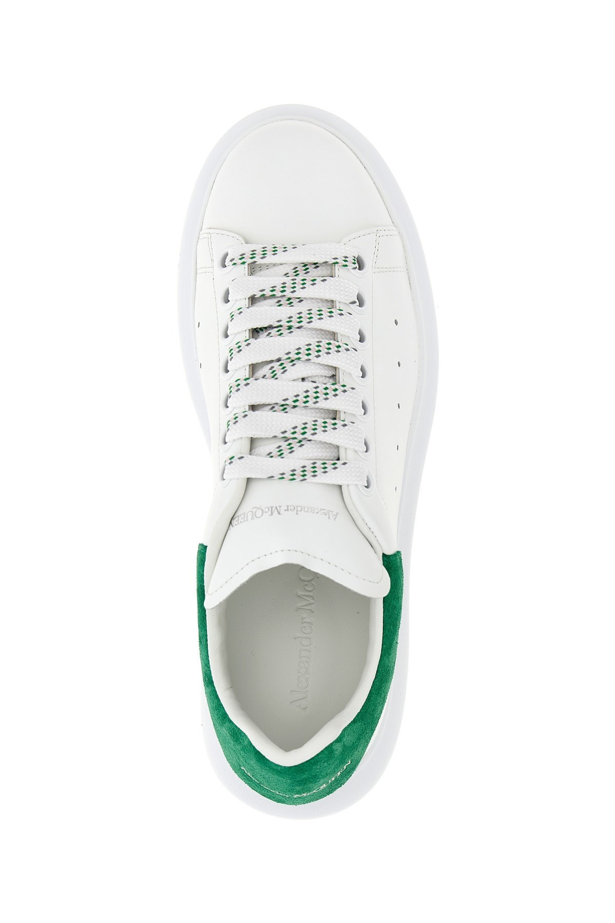 Alexander Mcqueen White Leather Sneakers With Grass Green Suede Heel In White