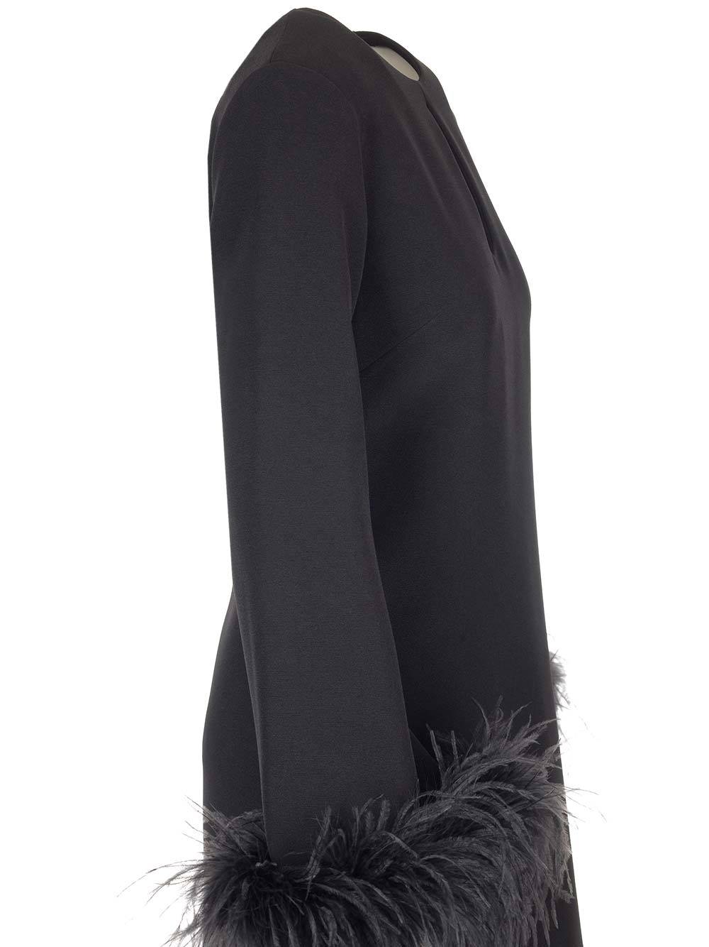 P.a.r.o.s.h Parosh Feather Trim Mini Dress With Elegant Silhouette And Keyhole Detail In Black