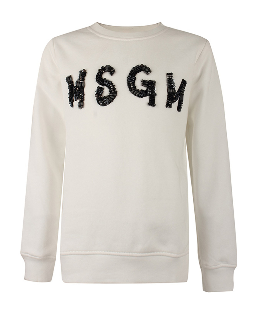 Shop Msgm Round Neck Hoodie In White