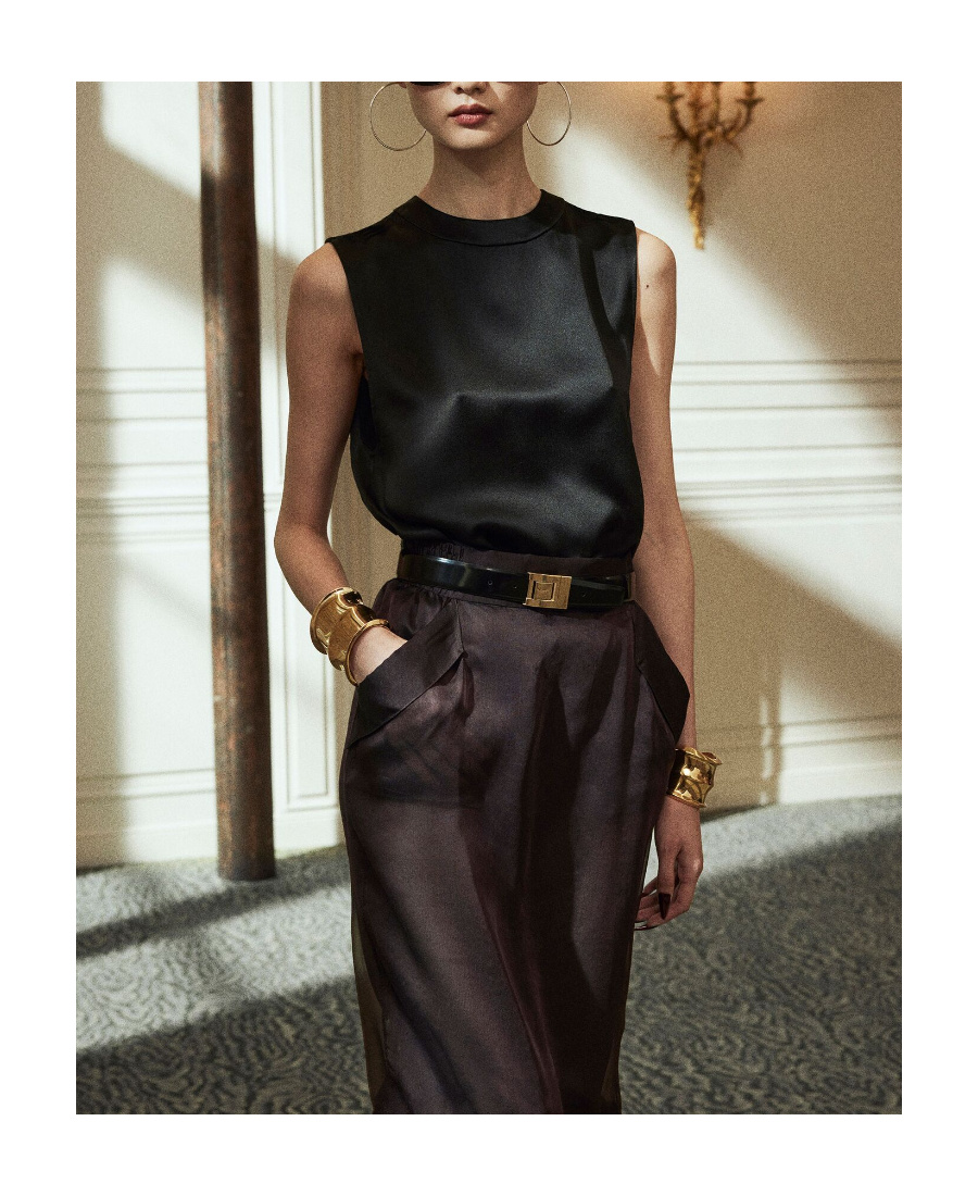 Saint Laurent Keyhole-detail Silk Tank Top In Black