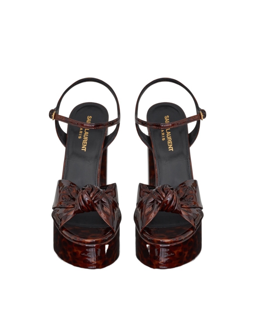 Saint Laurent Patent Platform Sandals In Black