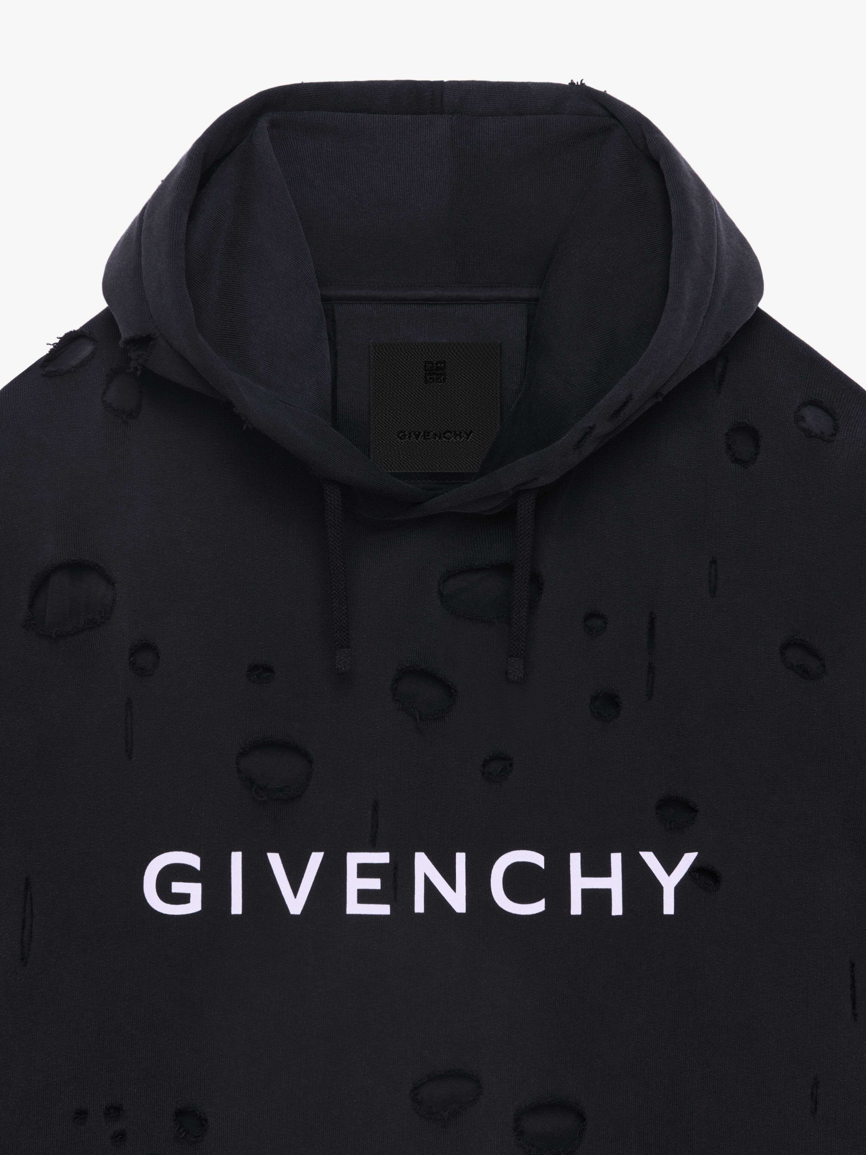 GIVENCHY GIVENCHY DISTRESSED LOGO PRINTED DRAWSTRING HOODIE
