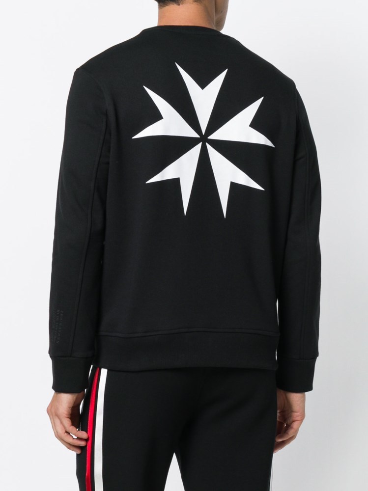 Neil Barrett Maltese Cross Printed Cotton Hoodie In Black