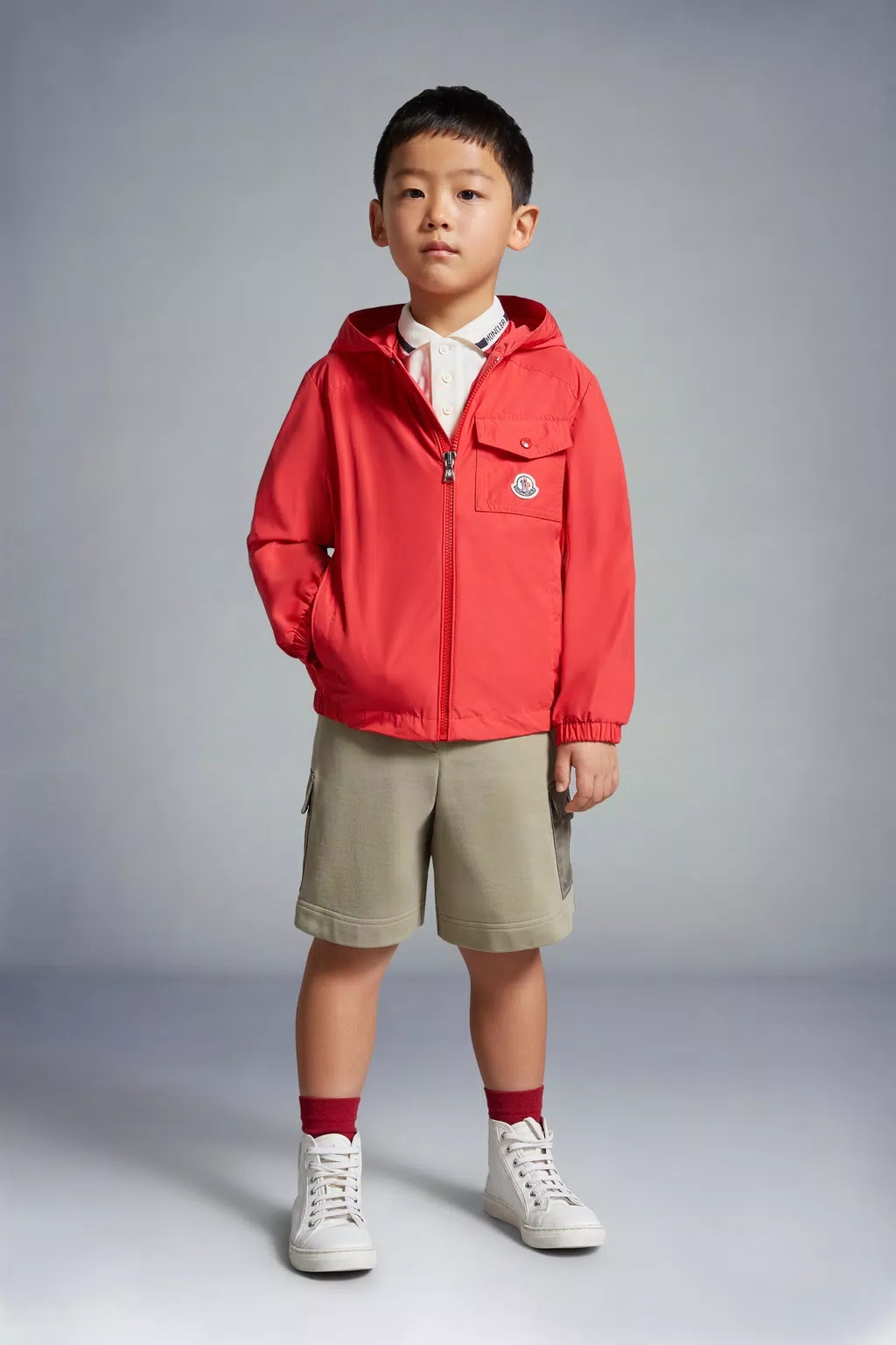 Moncler Enfant Logo Patch Hooded Zipped Jacket In Red
