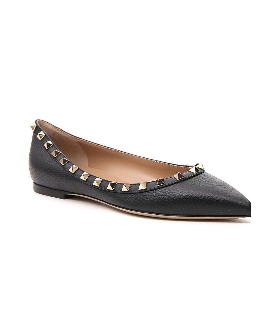 Valentino Rockstud Ballerina Shoes In Black
